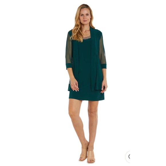 NWT - R & M Richards‎ Pine 2 Piece Dress with Jacket Size 8P - Picture 1 of 6